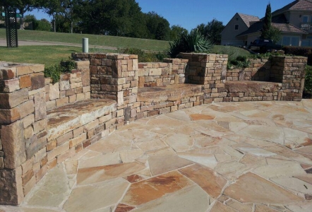 Oklahoma Flagstone patio with built in benches using Oklahoma Chopped.