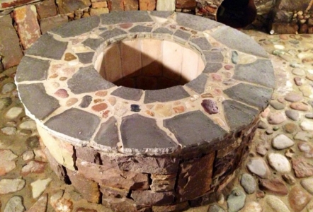 Fire pit using a variety of stone.