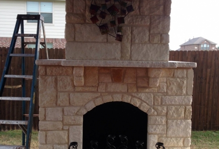 Darquea Home Improvement built this Austin Stone fireplace and used Austin Sawn Slabs for the hearth and mantle.
