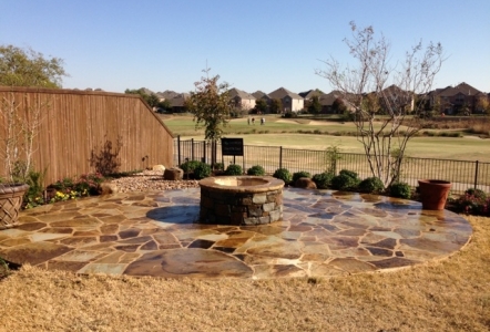 Oklahoma Flagstone patio with Oklahoma Fire Pit.