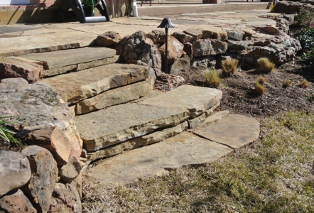 Oklahoma Slab Steps and Moss Boulder Wall/Boarder